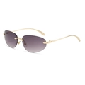 Frameless oval sunglasses with purple gradient lenses and slim golden metal frames - Gold Frame Double Grey