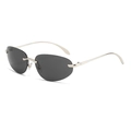 Y2K rimless oval sunglasses with silver metal frame and dark lenses for streetwear fashion - Silver Frame Grey Lens