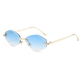 Luxury rimless sunglasses for women with blue gradient lenses and gold metal frames - Gold Frame Blue Gradient