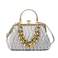 Silver shell clutch bag with gold pleated waves and vintage carved metal handle - Silver