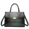 Dark green crocodile pattern crossbody bag with a golden semicircular clasp buckle - Green