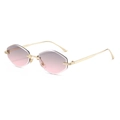 Frameless geometric sunglasses with gradient pink lenses and slim gold metal temples - Gold Frame Grey Pink Lens