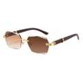 Randlose achteckige Sonnenbrille mit braunem Farbverlauf und goldfarbenen Bügeln in Holzoptik - Goldrahmen Doppel-Tee Selbsttönend Tee