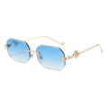 Lunettes de soleil octogonales sans monture avec branches serpent en métal doré - Monture Dorée Dégradé Bleu