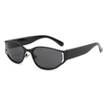 Lunettes de soleil ovales noires futuristes avec verres gris et plaquettes dorées - Monture Noire Verres Gris
