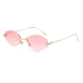 Frameless polygonal sunglasses featuring pink gradient lenses and slim gold metal temples - Gold Frame Pink Gradient