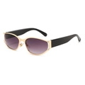 Futuristic oval sunglasses with gold semi-rimless frames and purple gradient lenses - Gold Frame Double Grey