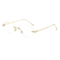Frameless geometric sunglasses with gold metal temples and hexagonal cut lenses - Gold Frame Clear Lens