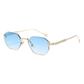 Lunettes de soleil octogonales sans monture avec verres dégradés bleus et monture dorée - Monture Dorée Dégradé Bleu