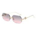 Octagonal rimless sunglasses with gradient lenses and golden snake-shaped metal temples - Gold Frame Grey Pink Lens