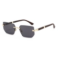 Fashionable rimless square sunglasses with gold metal frame and wooden texture temples - Gold Frame Grey Lens