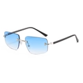 Modern rimless sunglasses with blue gradient lenses and silver metal hinges - Silver Frame Blue Gradient