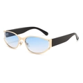 Futuristic oval sunglasses with gold metal frame and blue gradient lenses - Gold Frame Blue Gradient