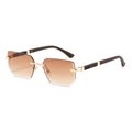 Fashionable rimless geometric sunglasses with brown gradient lenses and gold metal hinges - Gold Frame Gradient Tea