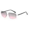 Fashionable rimless sunglasses with pink-grey gradient lenses and silver metal temples - Silver Frame Grey Pink