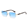 Chic rimless square sunglasses with blue gradient lenses and gold accents for women - Gold Frame Blue Gradient