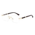 Fashionable rimless square sunglasses with gold metal bridge and dark wood grain temples - Gold Frame Clear Lens