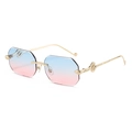 Rimless octagonal sunglasses with blue-pink gradient lenses and gold snake-shaped temples - Gold Frame Blue to Pink Gradient