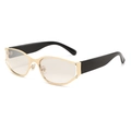 Futuristic oval sunglasses featuring a gold metal frame and black wide temples - Gold Frame White Mirror Lens