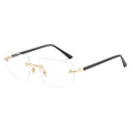 Fashion rimless rectangle sunglasses with gold C-shape hinge and black temples - Gold Frame Clear Lens