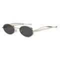Oval silver metal frame sunglasses with dark grey lenses and streamlined temples - Silver Frame Grey Lens