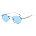 Lunettes de soleil octogonales sans monture avec verres bleus et monture en métal argent - Monture Argent Verres Bleus