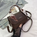Brown litchi leather crossbody bag with scarf-wrapped handle and fashion logo - Brown