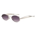 Oval metal sunglasses with silver frames and purple gradient lenses for a retro look - Silver Frame Double Grey