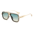 Retro gold aviator sunglasses with gradient blue-yellow lenses and engraved metal frame - Gold Frame Green Yellow Gradient