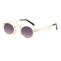 Steampunk round frame sunglasses with gold metal frame and purple gradient lenses - Gold Frame Double Grey