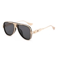 Lunettes de soleil pilote dorées avec monture métallique à double pont et verres gris - Monture Dorée Verres Gris