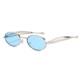Oval sunglasses with champagne gold metal frame and light blue translucent lenses - Silver Frame Transparent Blue Lens