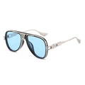 Herren-Pilotenbrille mit silbernem Metallrahmen und blauen transparenten Gläsern - Silberrahmen Blaue Gläser