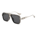 Classic oversized square aviator sunglasses with gold metal frame and dark grey lenses - Silver Frame Grey Lens