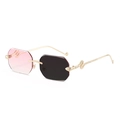 Lunettes soleil octogonales sans monture avec branches serpent et verres bicolores - Monture Dorée Dégradé Rose Photochromique Gris