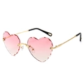 Frameless heart shaped sunglasses with pink gradient cut edge lenses and golden temples - Gold Frame Pink Gradient