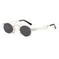 Retro steampunk round sunglasses with silver metal frame and dark grey circular lenses - Silver Frame Grey Lens