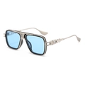 Retro square aviator sunglasses with silver metal frame and light blue tinted lenses - Silver Frame Blue Gradient