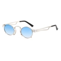 Retro small round sunglasses with silver alloy frame and blue gradient lenses - Silver Frame Blue Gradient