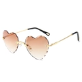 Brown gradient heart shaped rimless sunglasses with gold metal temples in minimalist style - Gold Frame Gradient Tea