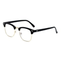 Classic semi-rimless retro eyeglasses with black browline and gold metal frame on white background - Glossy Black Gold Frame