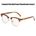 Classic leopard and gold half-frame Clubmaster glasses with photochromic lenses - Leopard Gold Frame Photochromic