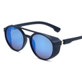 Occhiali da sole steampunk tondi retrò con montatura blu opaco e lenti specchiate blu - Blu Opaco Lenti Blu Ghiaccio