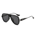 Lunettes de soleil pilote noires avec monture métallique et branches ajourées complexes - Monture Noire Verres Gris