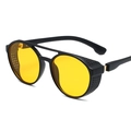 Retro steampunk sunglasses with matte black frames and yellow lenses featuring side shields - Glossy Black Frame Yellow Lens