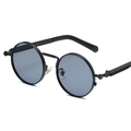 Gafas de sol retro punk con montura de metal negro mate y lentes redondas azul grisáceo - Montura Negra Lente Gris