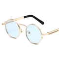 Retro round steampunk sunglasses with gold metal frame and light blue lenses for unisex - Silver Frame Blue Lens