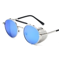 Occhiali da sole steampunk rotondi con montatura in argento e lenti blu - Montatura Argento Lenti Blu Ghiaccio