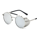Occhiali da sole steampunk rotondi con montatura in argento e schermi laterali a rete - Montatura Argento Lente Specchiata Bianca