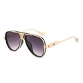 Lunettes aviateur dorées avec monture noire, verres dégradés violets et branches à jour - Monture Dorée Double Gris